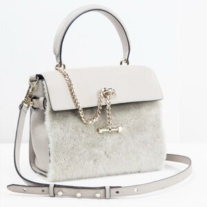 LUANA Italy PALEY Mini Satchel Elegant Cream Shearling Fur-Trimmed Handbag